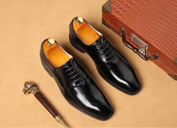 Men's Business Dress Shoes Office Leather Shoes Mens Lace-up Casual Wedding Party Shoes Fashion Men Flats Plus Size