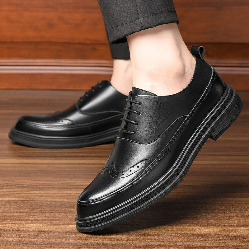 Height Increasing Men Brogues Elevator Shoes Increased Mens Business Formal Shoes Fashion Youth Men's Suit Wedding Oxfords