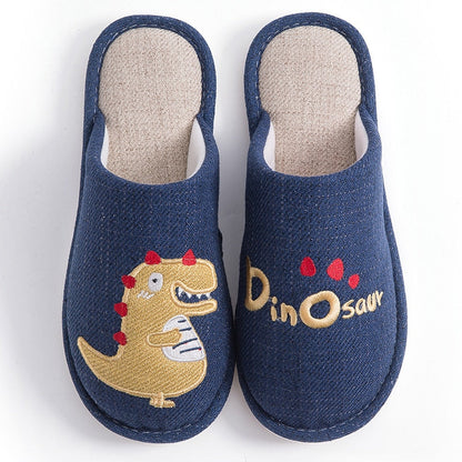 Women Winter Plush Slippers Warm Lovely Shoes Female Soft Thin Sole Flats Cartoon Dinosaur Indoor Bedroom Home Couple Slippers