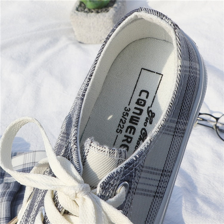 Spring New Jk Plaid Low Top Canvas Shoes For Women Japanese High School Students College Lolita Shoe Chunky Platform Sneakers