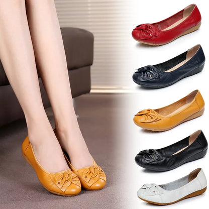 Women's Female Ladies Mother Woman Flats Shoes Loafers Genuine Leather Slip On Summer Round Toe Size 35-43