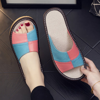 Light Luxury Genuine Leather Sheepskin Women's Slippers PVC Rubber Sole Non-Slip Summer Shoes Comfortable Soft Couple Sandals