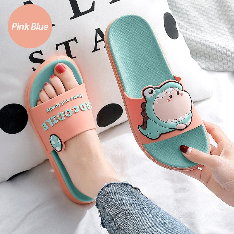 Summer Women Cute Animal Floor Flat Shoes Indoor Flip Flops Non-Slip Bathroom Home Slippers Female Beach Shoe