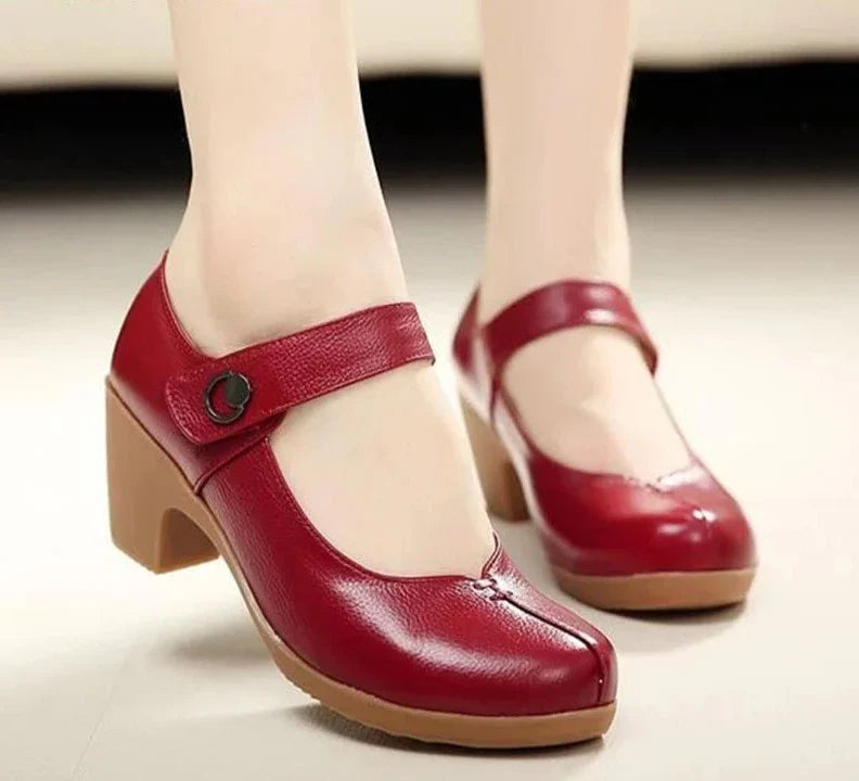 Spring Autumn Shoes Woman Genuine Leather Women Pumps Lady Leather Round Toe Platform Shallow Mouth Shoe Size 32-42