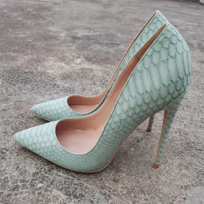 Futurecen  Snake Pattern Women Mint Green Sexy Pointed Toe Stiletto Pumps Chic Ladies Party Dress Shoes 8cm 10cm 12cm Customize