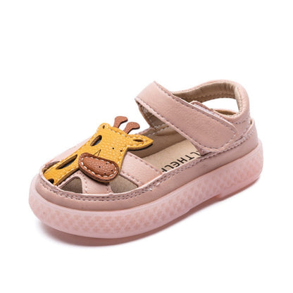 Genuine Leather Baby Shoes Cute Giraffe Pattern Toddler Sandals For Girls Closed Toe Anti-Slippery Infant Boys Sandals Summer