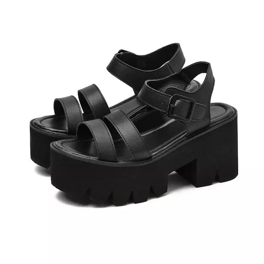 binfenxie   Black Platform Women Sandals Summer Female Shoes Woman Chunky Heel Fashion Buckle Causal Sandals Open Toe