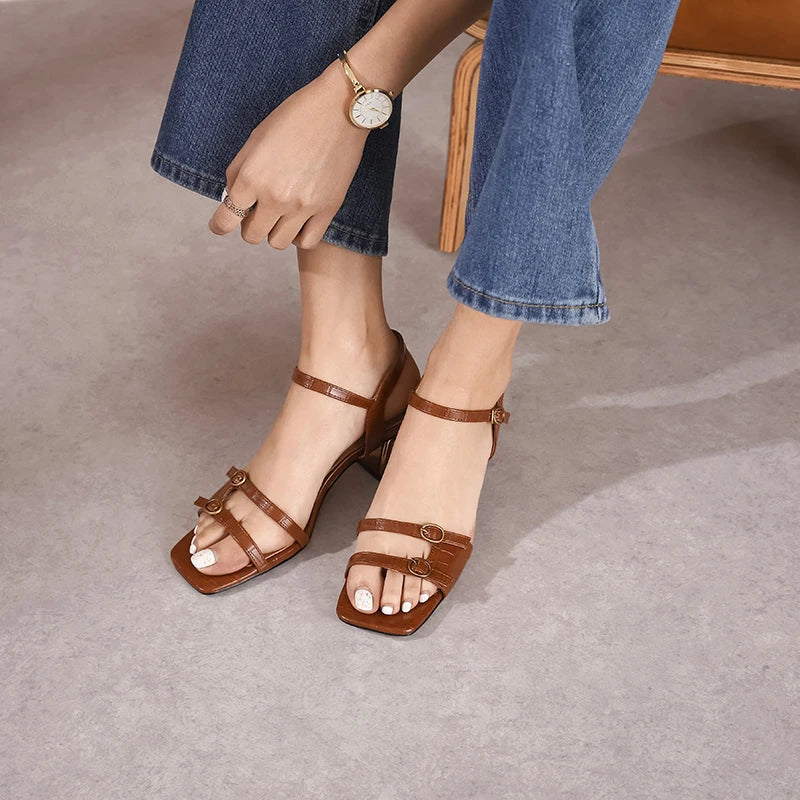 New Summer Women's Sandals Genuine Leather Buckle Strap Women Shoes size 33-40 Solid Concise Ankle-Wrap Party Ladies Shoes