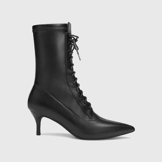 Women Lace-Up Pointed Toes Ankle Boots