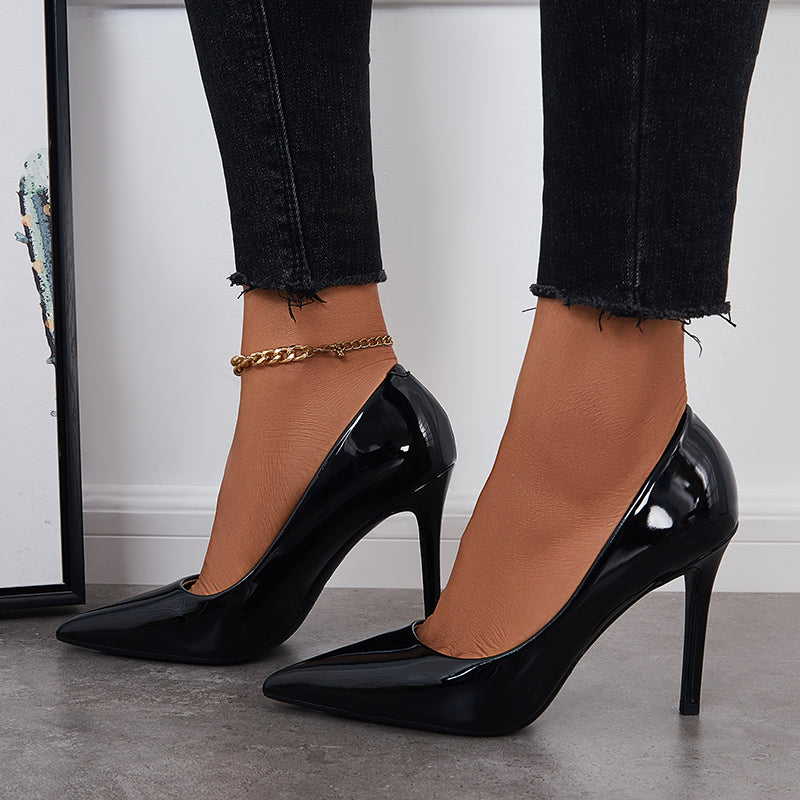 Women Black Stilettos Pointed Toe High Heel Office Pumps