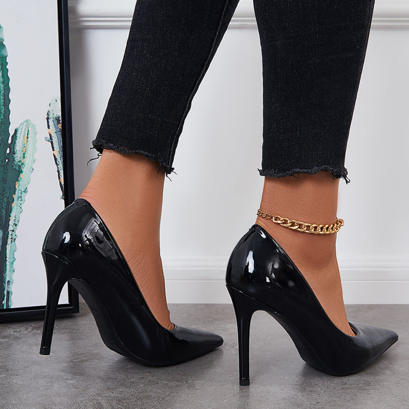 Women Black Stilettos Pointed Toe High Heel Office Pumps