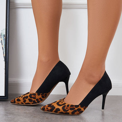 Women Leopard Pointed Toe Stilettos High Heel Slip On Dress Pumps