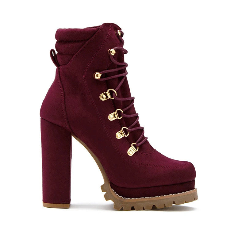 Non Slip Chunky Platform High Heels Lace Up Ankle Boots