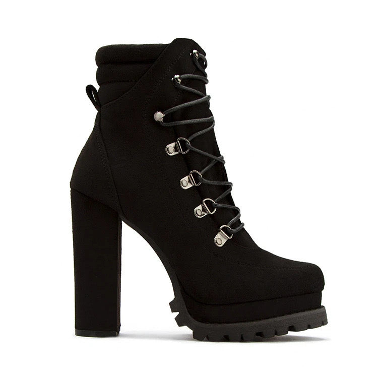 Non Slip Chunky Platform High Heels Lace Up Ankle Boots