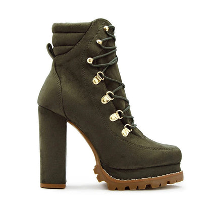 Non Slip Chunky Platform High Heels Lace Up Ankle Boots