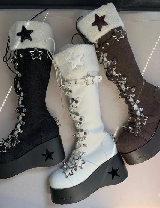 ♡ Cyber Star ♡ - Platform Knee High Boots