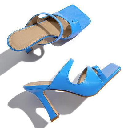 Women Heels Toe Loop Squared Toe Flip-flops Sandals