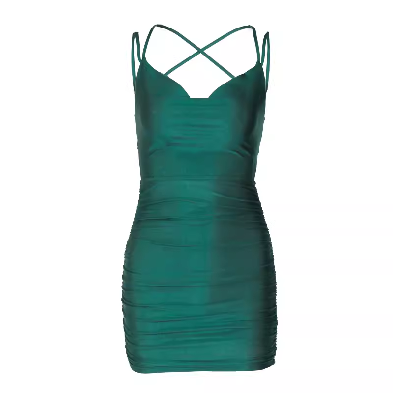 Green Lace-up Backless Dress HOT1377