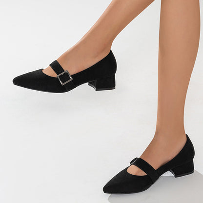 Woemn Black Mary Jane Dress Shoes Pointy Toe Low Block Heel Pumps