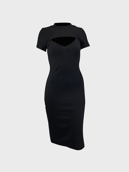 Detachable Rib Slit Midi Dress