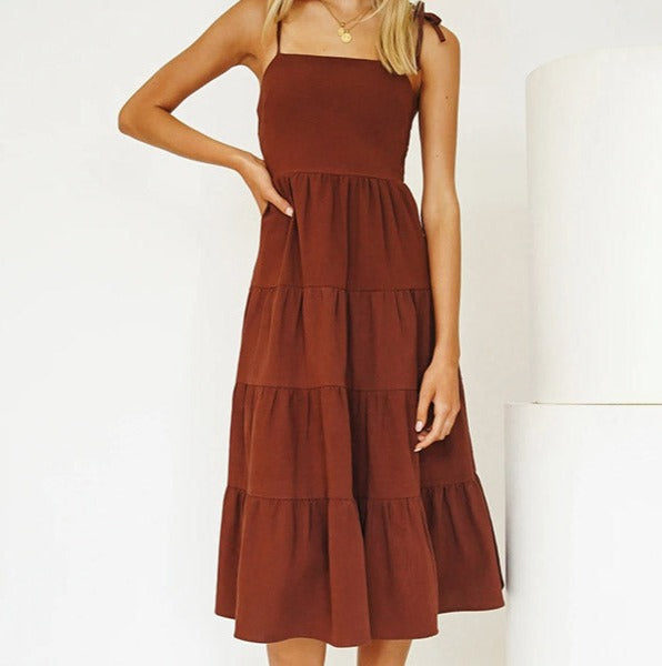 Solid Ruffle Hem Midi Dress