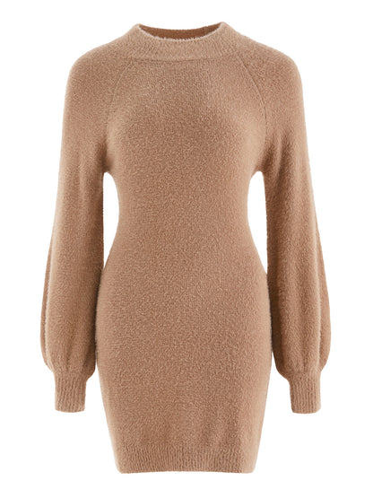 Solid Fuzzy Sweater Dress