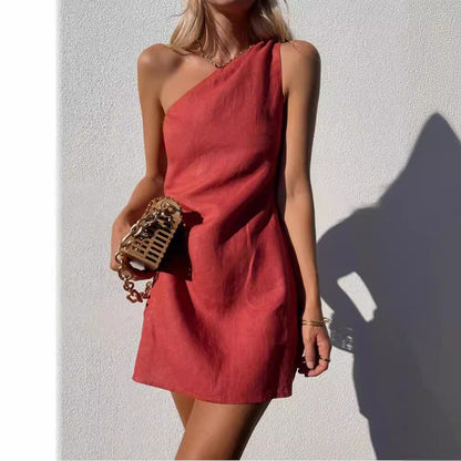 binfenxie-shop casual summer outfits Wishl New Women's Clothing New Solid Color Slim Temperament Commuter Shoulder Dress