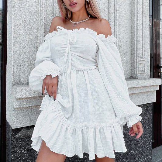 binfenxie-shop fruitful fashion dress to impress Autumn New French Commuter First Love White Dress Dress Crepe Cotton Long Sleeve A- line Skirt for Women