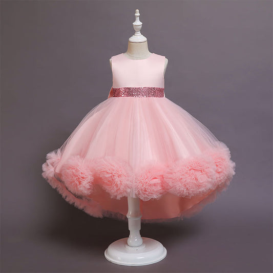 Cross-Border in Stock Children's Dress Ball Flower Trailing Wedding Dress Princess Dress Piano Performance Dress Female Baby Dress