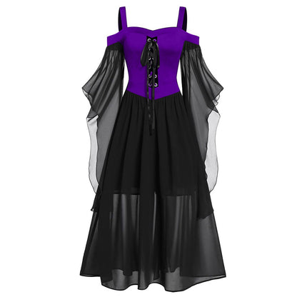 binfenxie dress to impress New Halloween Dress Sling Contrast Color Chiffon Bandage Dress