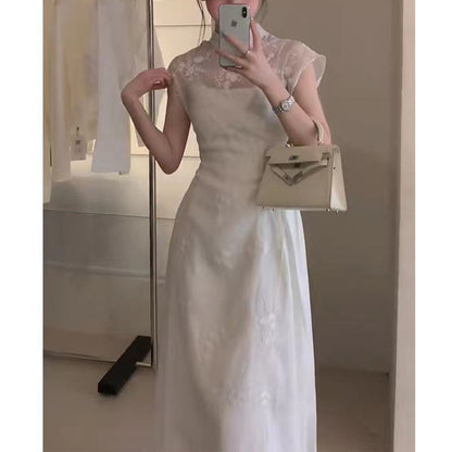 binfenxie-shop dress to impress telenovela New Chinese Style High-End Exquisite Niche Design Temperament Gentle Style White Improved Cheongsam Dress Summer for Children