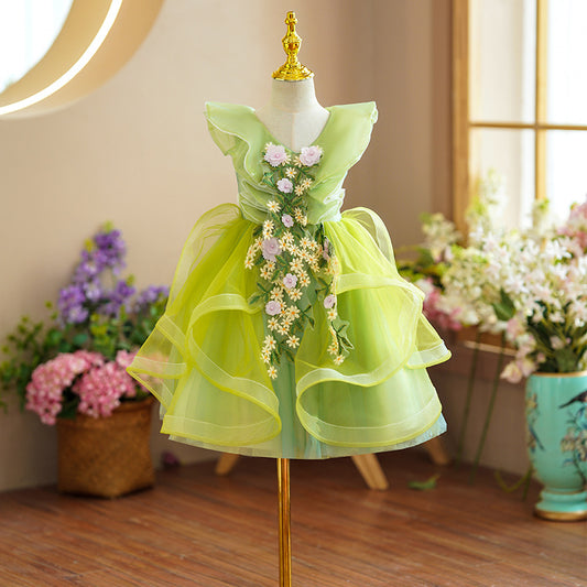 Girl's Dress Princess Dress Pettiskirt Children's Catwalk Evening Dress Host Costume for Piano Performance Flower Girl Wedding Dress