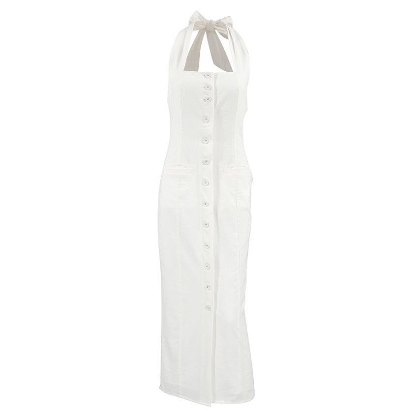 binfenxie-shop lolíta fashion dress to impress White Fashion Commuter Halter Backless Dress Summer New High-Grade Dress