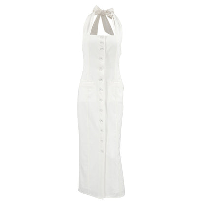 binfenxie-shop lolíta fashion dress to impress White Fashion Commuter Halter Backless Dress Summer New High-Grade Dress