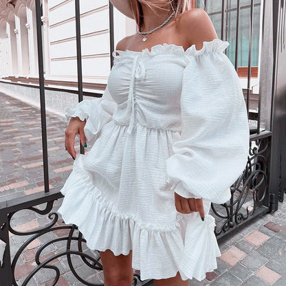 binfenxie-shop fruitful fashion dress to impress Autumn New French Commuter First Love White Dress Dress Crepe Cotton Long Sleeve A- line Skirt for Women