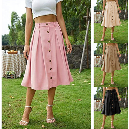 binfenxie-shop skirt outfits Spring and Summer New Women's Button Skirt Casual Skirt Plastic Waist Princess Dress