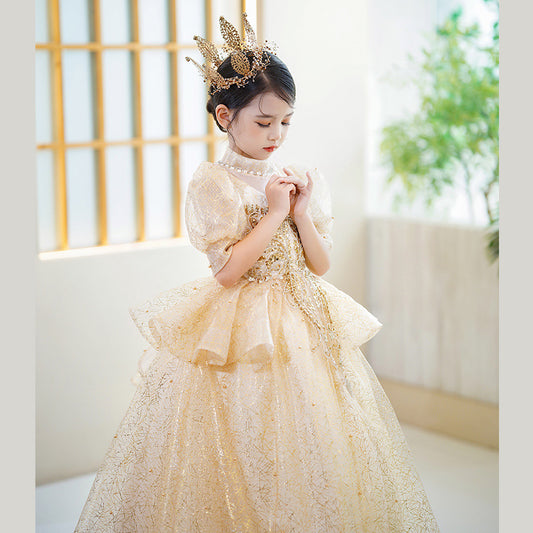 Children's Dress Light Luxury Minority High-End Girl Princess Dress Flower Girl Host Piano Playing Tulle Tutu Evening Dress