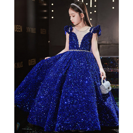 Children's Host's Dress Princess Dress Western Style Pettiskirt Heavy Industry Girls Catwalk Piano Performance Costume Sequins