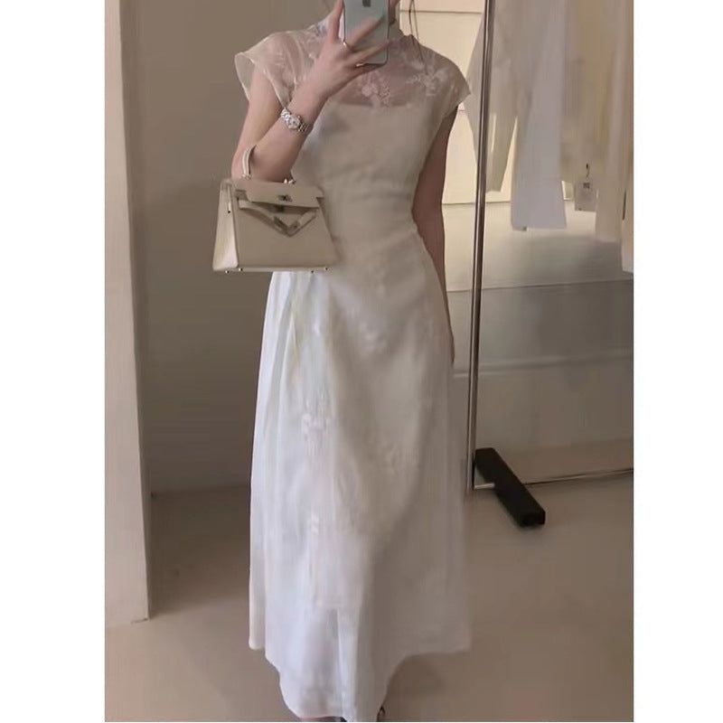 binfenxie-shop dress to impress telenovela New Chinese Style High-End Exquisite Niche Design Temperament Gentle Style White Improved Cheongsam Dress Summer for Children