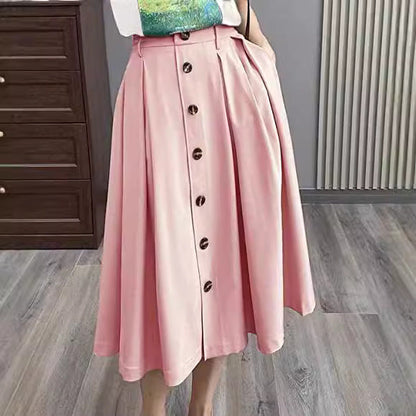 binfenxie-shop skirt outfits Spring and Summer New Women's Button Skirt Casual Skirt Plastic Waist Princess Dress