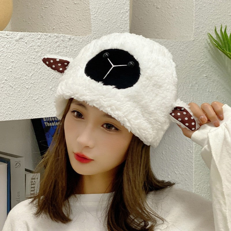 binfenxie-shop lolíta fashion dress to impress Hat Female Winter Cute Cartoon Lamb Ears Fisherman Hat All-Match Warm Lamb Plush Ear Protection Basin Hat