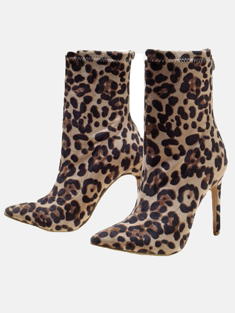 Point Toe Heeled Leopard Boots