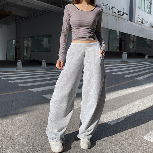 binfenxie-shop clothes American Street Sports Style Split Pleated Lace-up Casual Pants Women's Loose Slimming Pocket Versatile Sweatpants