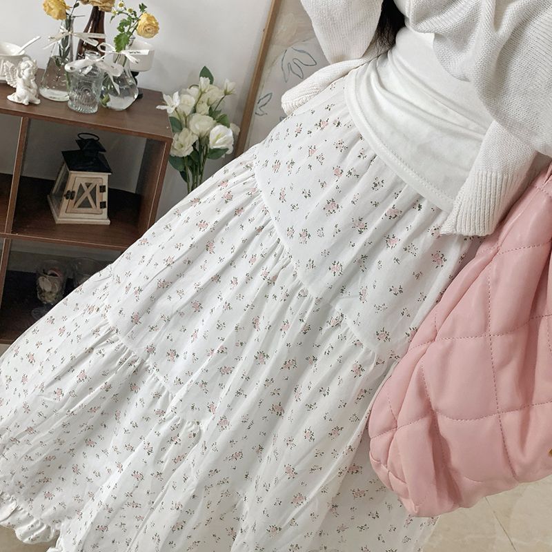 binfenxie 90s fashion Young-Looking Wooden Ear Small Fresh Floral Skirt Women's Japanese Soft Girl Niche Super Sweet Stitching Cake Dress