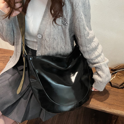 BINFENXIE 2025 Autumn and winter retro oil wax leather underarm bag women's popular new trendy fashion versatile single shoulder messenger tote bag