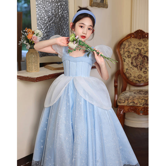 Children's Dress Princess Dress High-End Birthday Blue Dress Western Style Girl Host Piano Playing Flower Girl Light Luxury