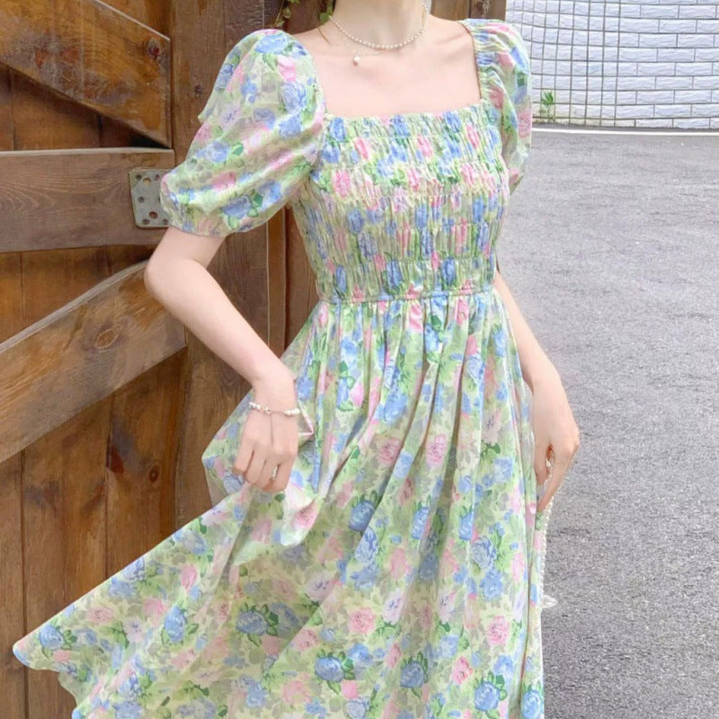 binfenxie-shop church outfit Elegant Floral Dress Summer New Belly-Covering Mid-Length Dress for Women