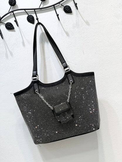 BINFENXIE 2025 Large capacity trend flow diamond-encrusted shoulder bag women's popular new casual personality Popular style tote fashion messenger women's bag