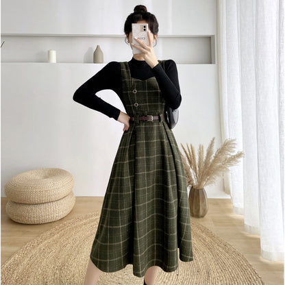 binfenxie-shop witch dress to impress New Vintage Plaid Woolen Vest Camisole Dress Women's Small Preppy Style Dress