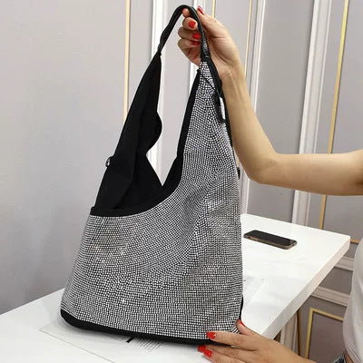 BINFENXIE 2025 Popularan design sense diamond zipper large capacity portable shoulder women's bag fashion trend versatile light casual